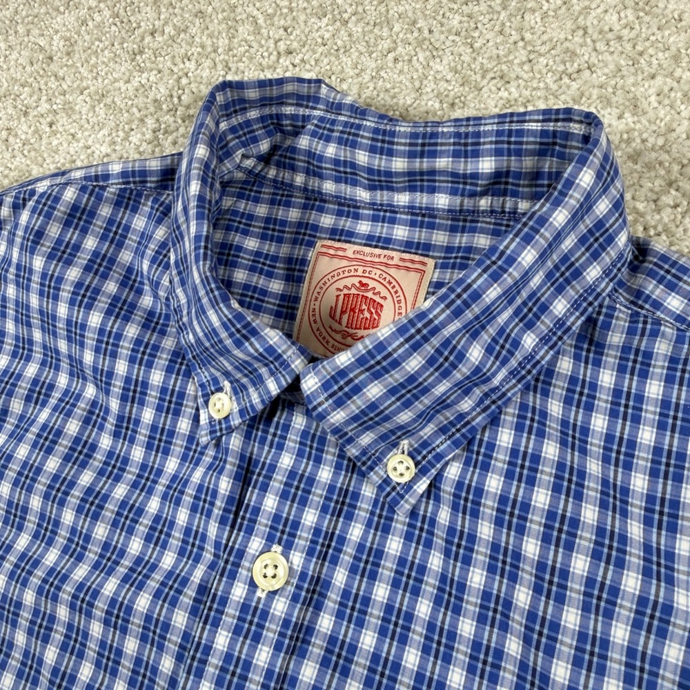 J. Press Button Down Shirt Mens S Blue White Plaid Cotton Long Sleeve Trunk Club